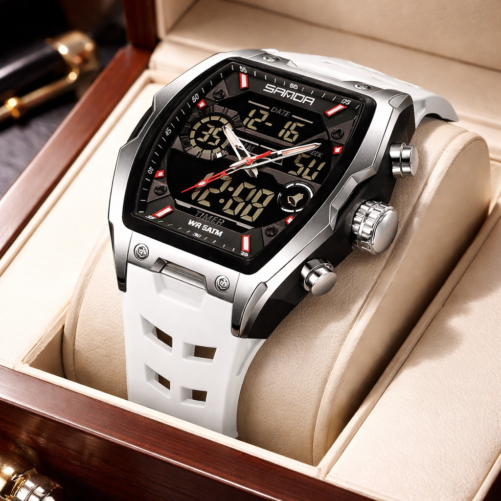 SANDA Men’s Electronic Sports Watch – Big Dial Analog &amp; Digital Dual Display Chronograph - Velveno.com